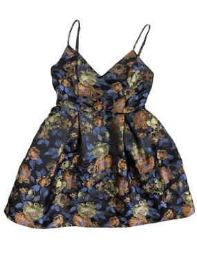 Lalavon Floral Jacquard mini tube Dress - Blue, Gold & Olive sm